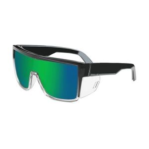 Shield Sunglasses with Green-Blue Mirrored Lens